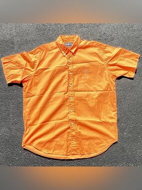 Ralph Lauren Blake Orange Button-Up Shirt short sleeves embroidered pony logo L
